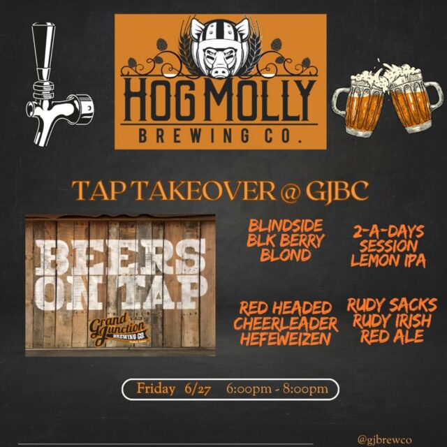 Stop by the brewery this Friday from 6-8pm as we will be tapping beers from our friends Hog Molly Brewing Co. Out of Columbus,IN.

Their owner Lou will be hanging out to answer any questions you may have or just share a beer with ya 🍻 

#INbeer #drinkLOCAL #GJBC #HOGMOLLYBREWINGCO #craftbeer